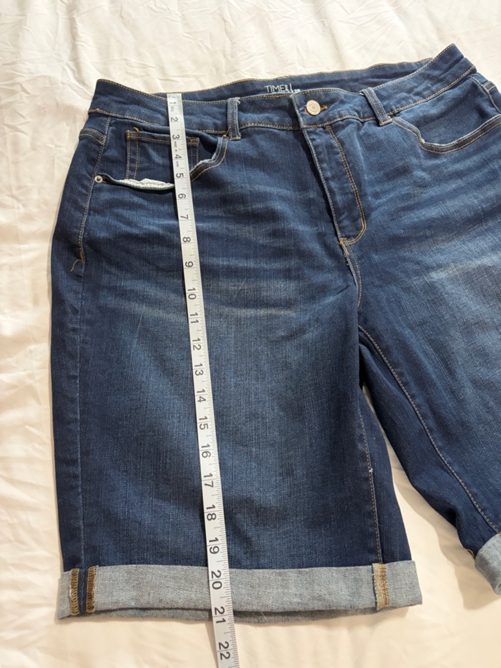 Time & Tru Dark Blue Rolled-Hem Denim Bermuda Shorts - Picture 7 of 7
